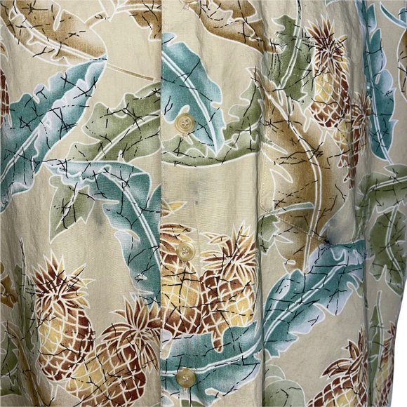 Cooke Street Vintage 1990's Tan Leaf Pineapple Hawaiian Button Front Shirt L - Picture 7 of 12